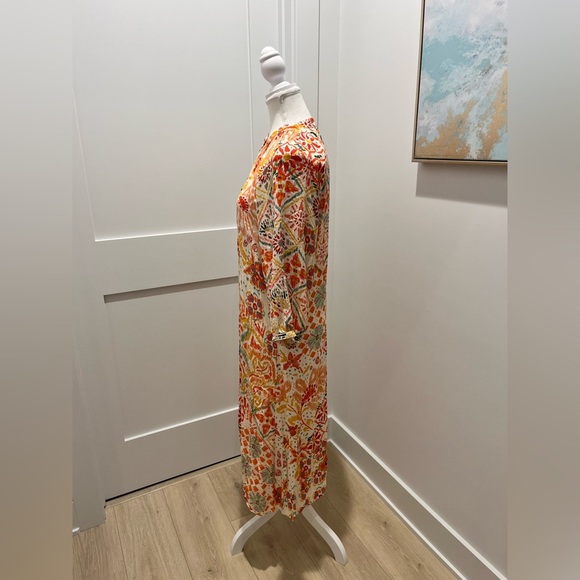 Zara Dress Small White Colorful Patchwork Shimmer Shift 3/4 Sleeve Boho - Picture 7 of 9